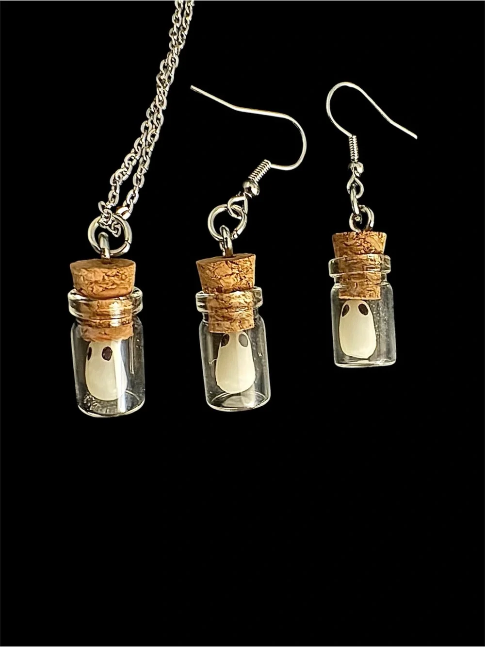 BOTTLED GHOSTS | Glow in the Dark Earrings and Necklace Set